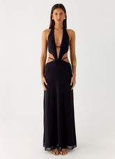 Astraeus Beaded Sequin Maxi Dress - Black