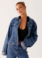 Back Again Oversized Denim Jacket - True Blue