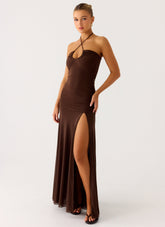 Callie Ruched Maxi Dress - Chocolate