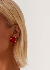 Scarlet Heart Earrings - Red