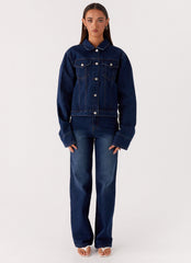 Back Again Oversized Denim Jacket - Vintage Blue