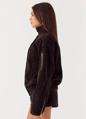 Marlow Faux Suede Jacket - Chocolate