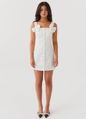Brielle Bow Satin Mini Dress - White